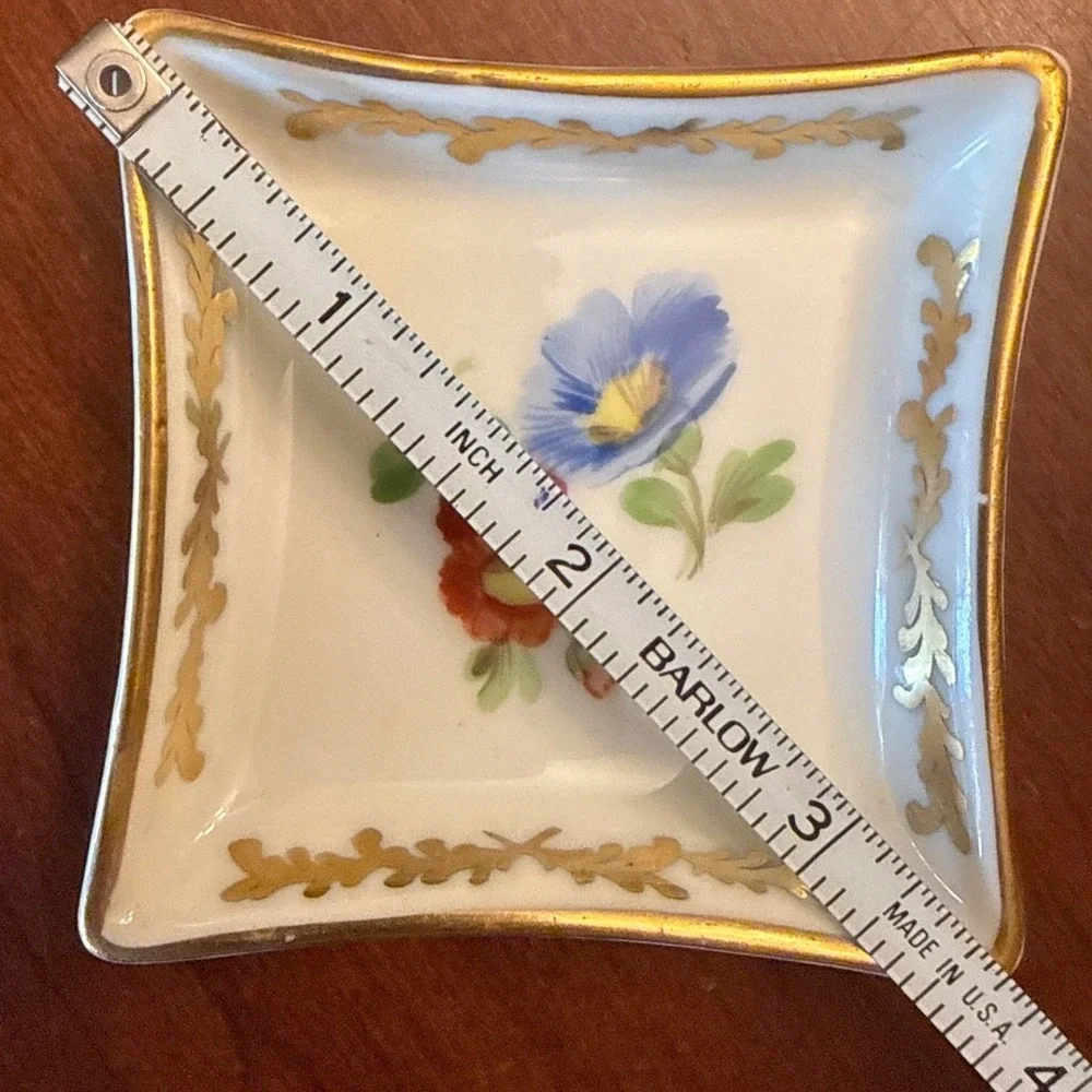 Dresden butter pat dishes set of 4 floral gold antique porcelain painted trinket